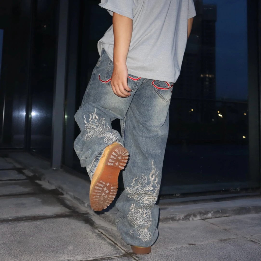 Baggy Dragon Print Jeans