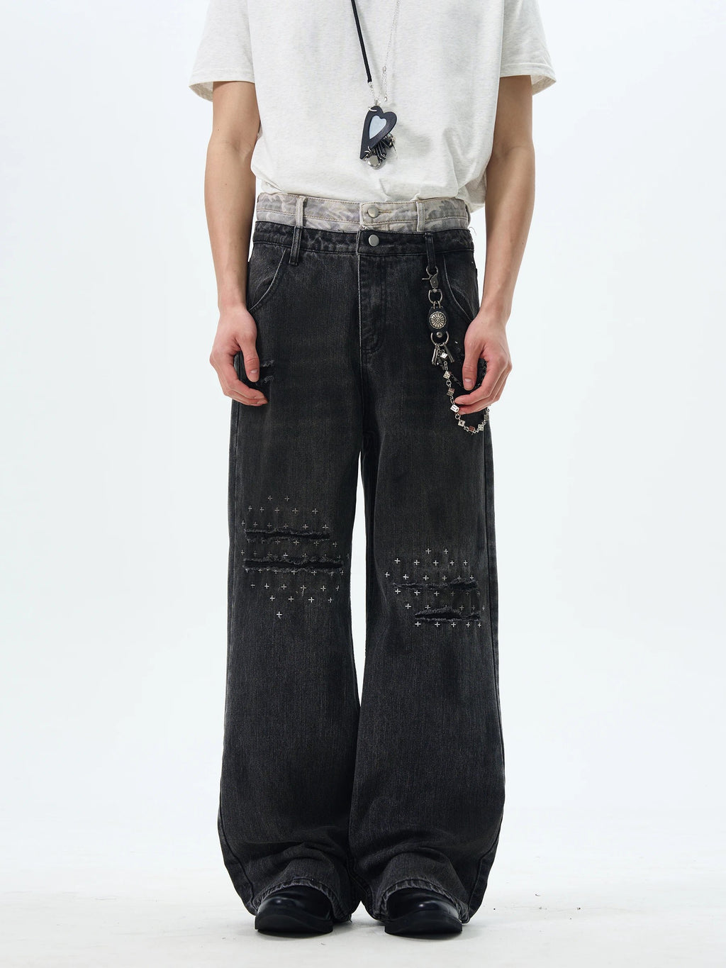 No Name Black Double Waist Jeans