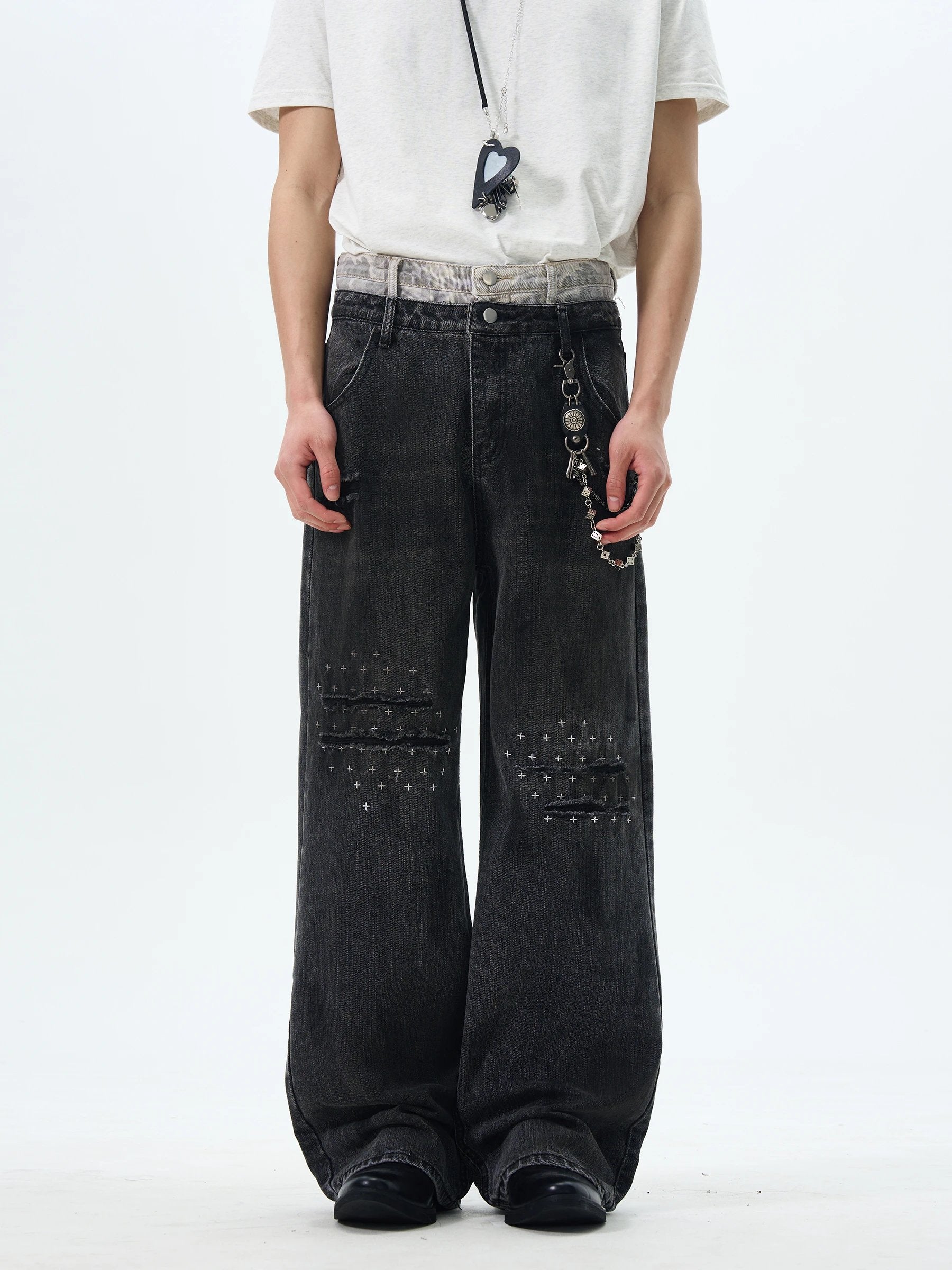 No Name Black Double Waist Jeans