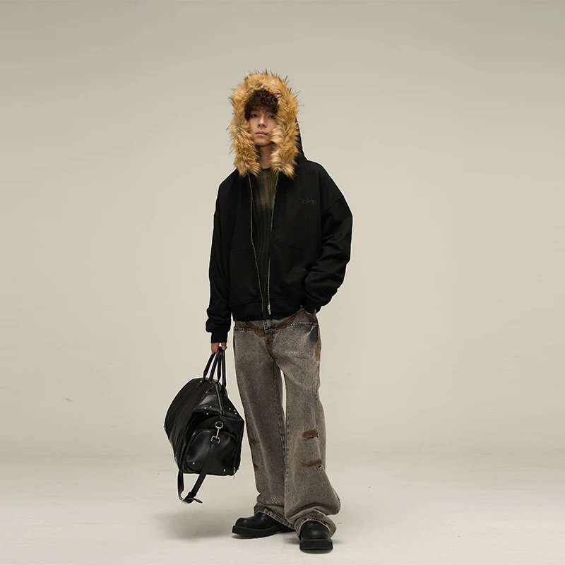 WLNEXT fur zip hoodie