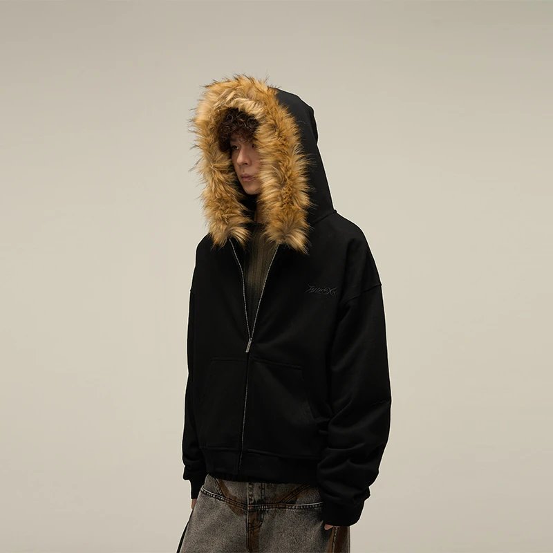 WLNEXT fur zip hoodie
