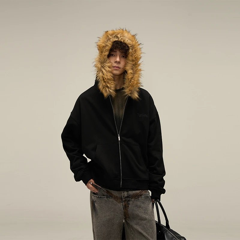 WLNEXT fur zip hoodie
