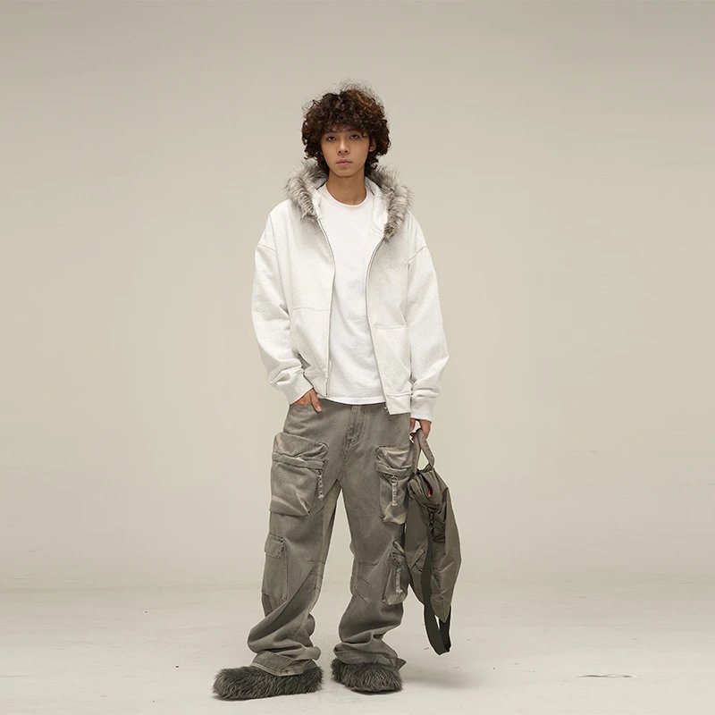 WLNEXT fur zip hoodie