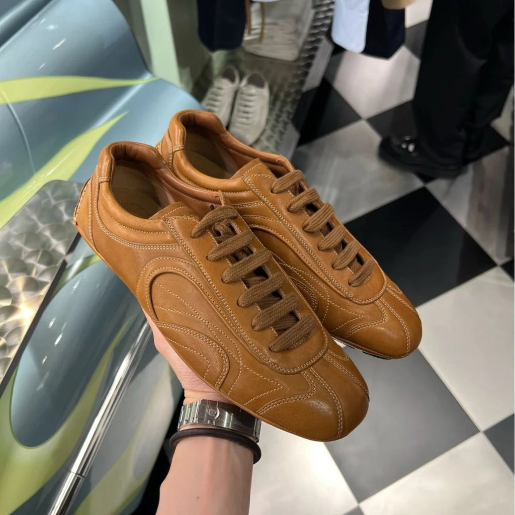 Full Leather Collapse Montecarlo Sneakers, Vintage Lambskin German Trainer Shoes