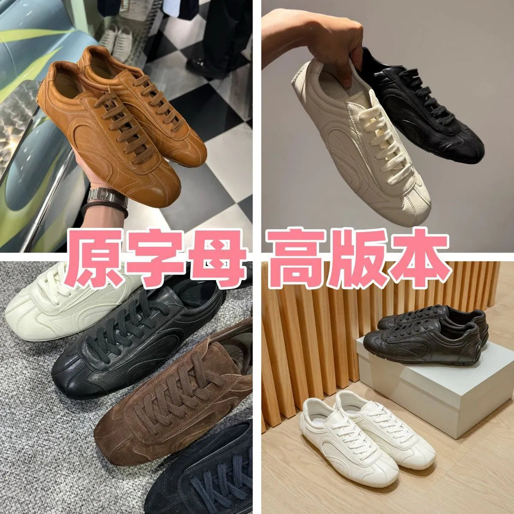 Full Leather Collapse Montecarlo Sneakers, Vintage Lambskin German Trainer Shoes