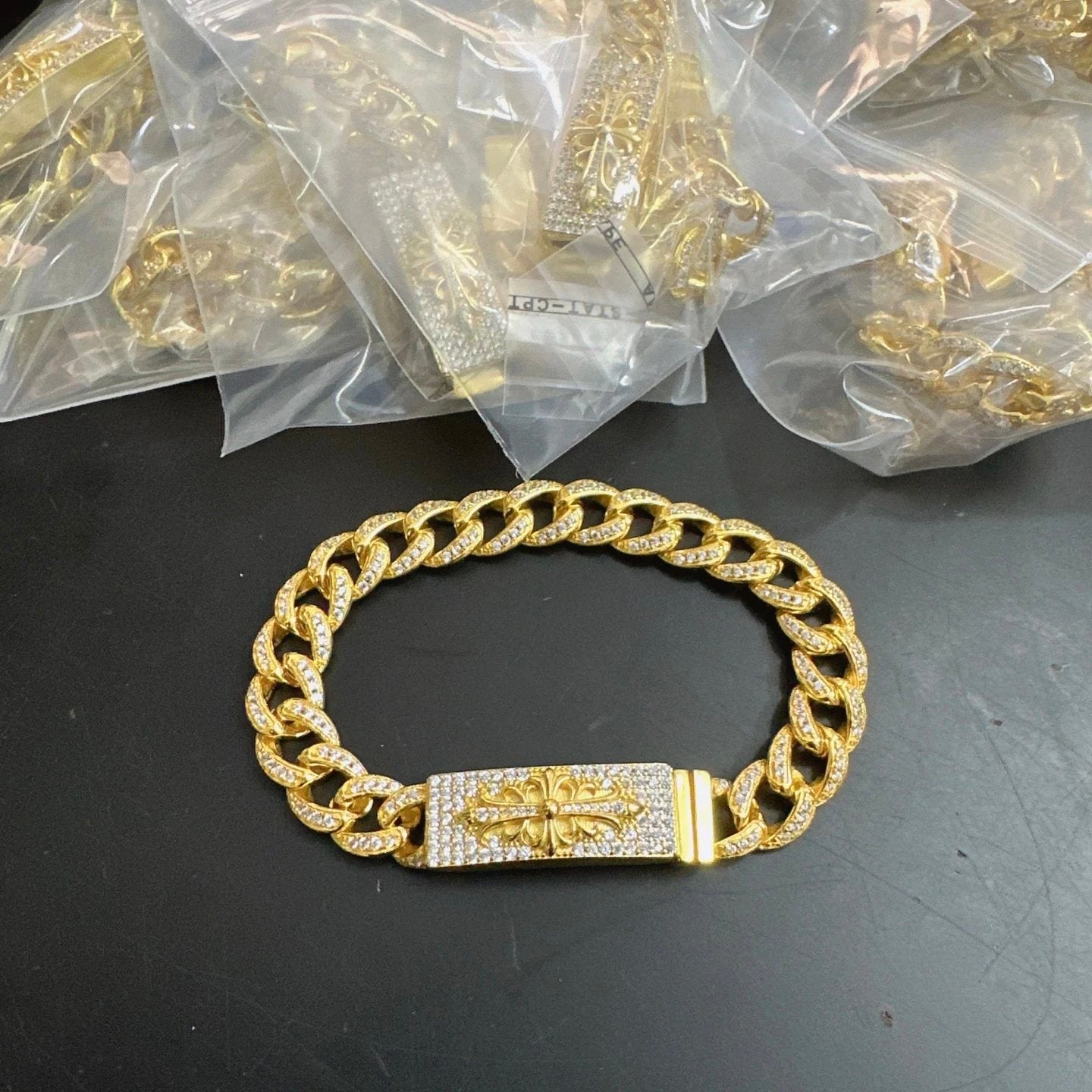 Chr0me Hearts Gold Iced Out bracelet