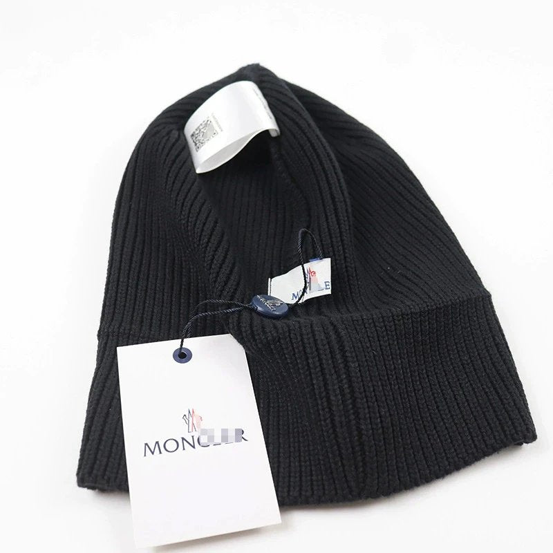 M0ncler Black Logo Cotton Beanie