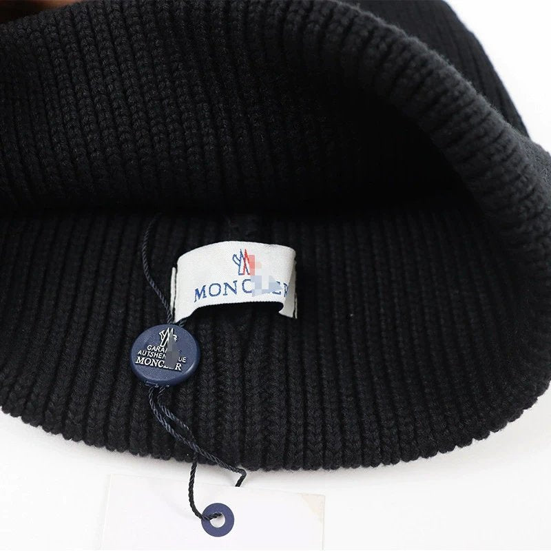 M0ncler Black Logo Cotton Beanie