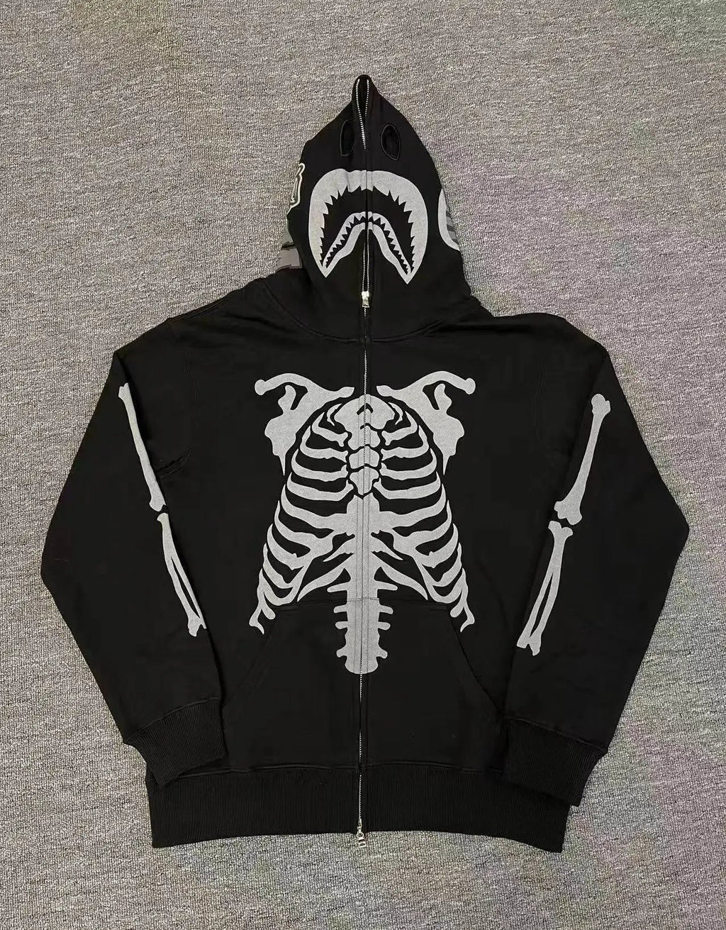 Bappe Shark Skeleton Heavy Washed Black Hoodie