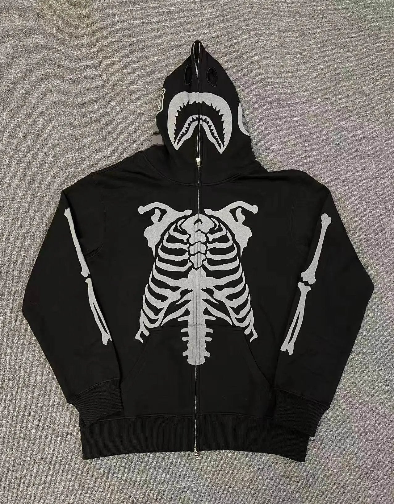 Bappe Shark Skeleton Heavy Washed Black Hoodie