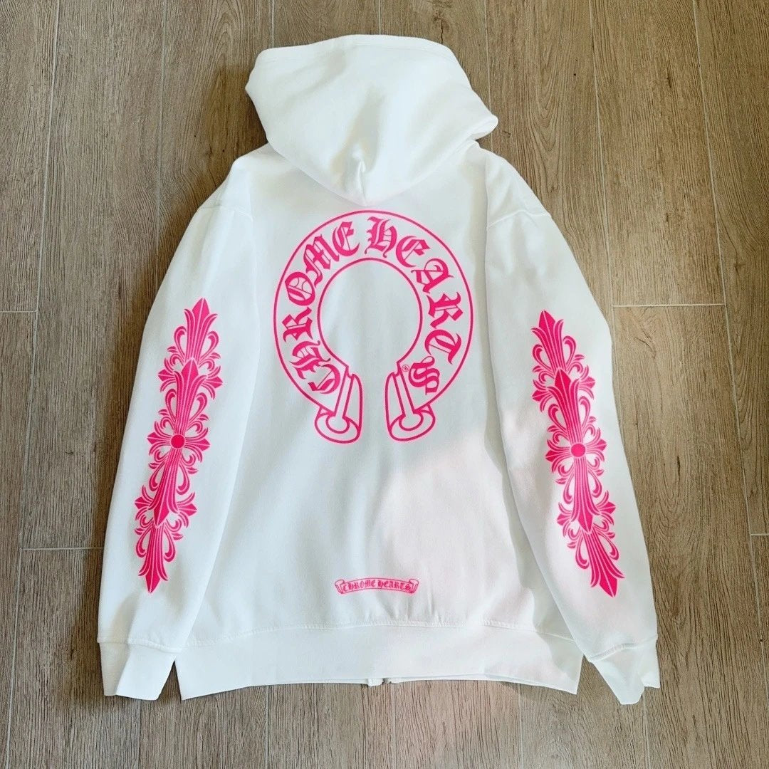 Chr0me Hearts Whitepink Horseshoe Zip Up