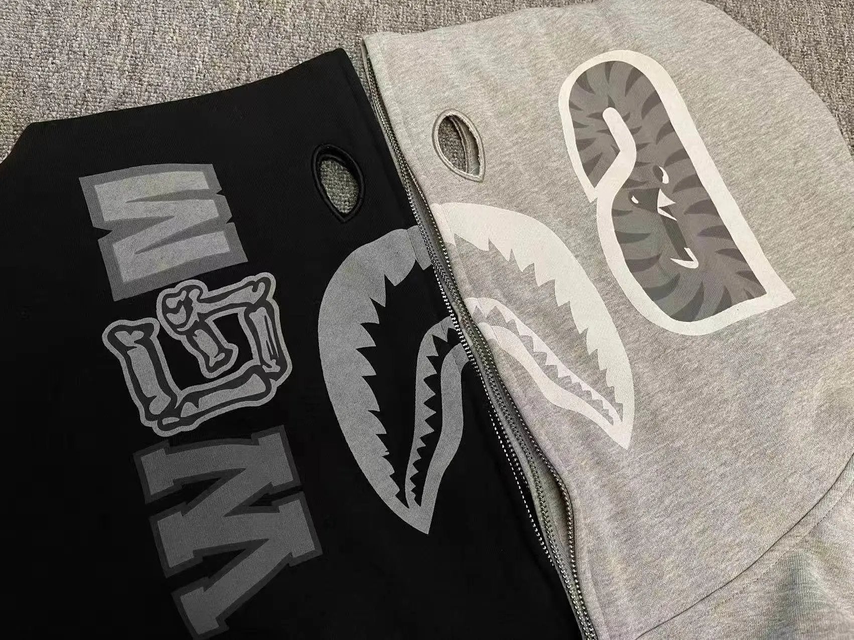 Bappe Shark Skeleton Heavy Washed Black Hoodie
