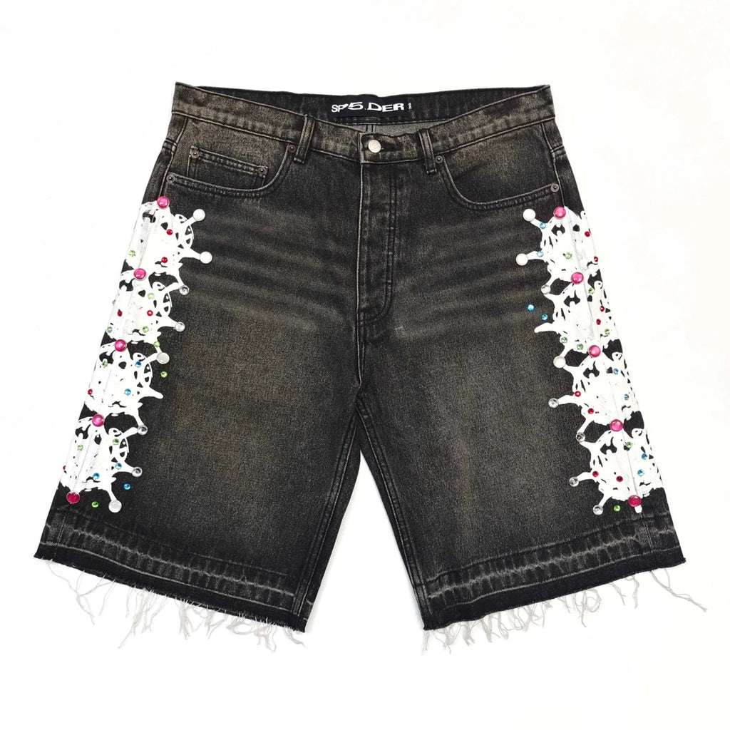 Sp*der Web Stone Denim Shorts