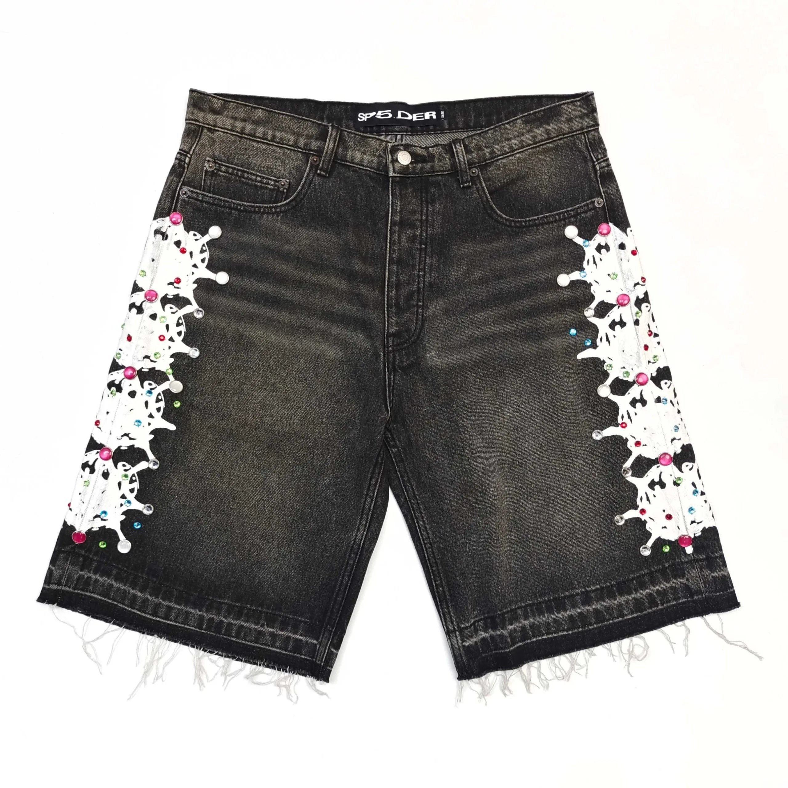 Sp*der Web Stone Denim Shorts