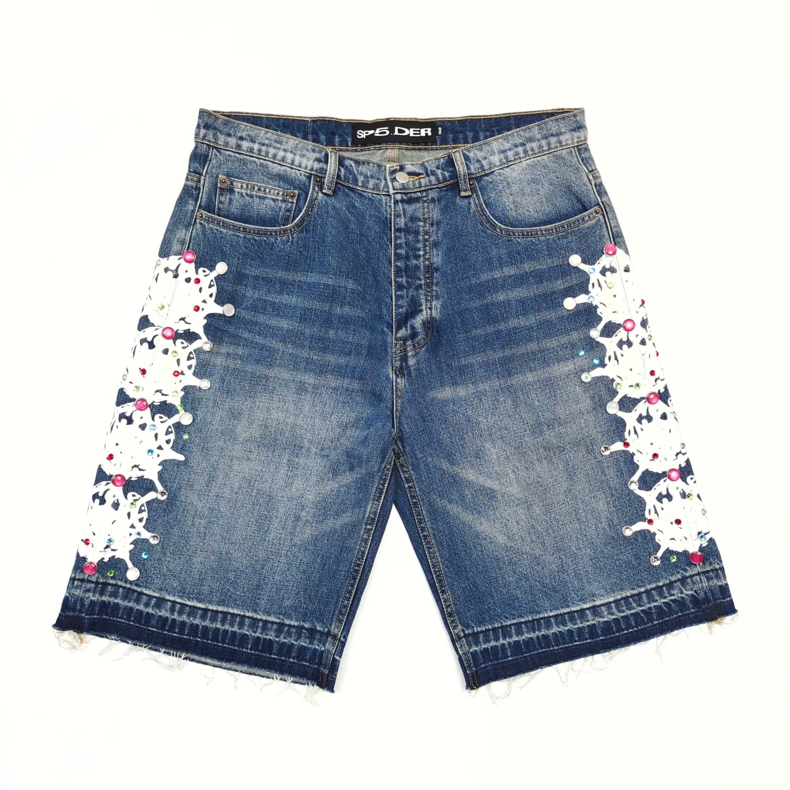 Sp*der Web Stone Denim Shorts