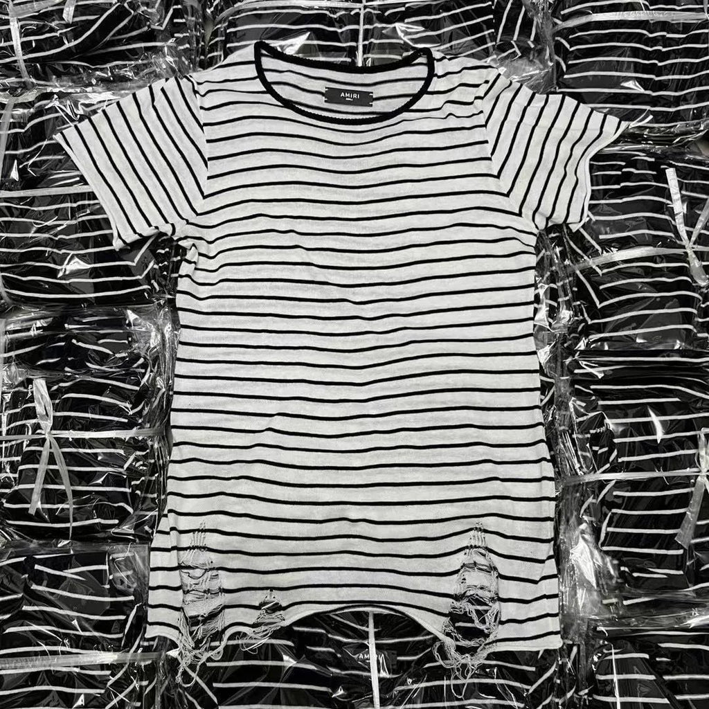 Am!ri Stripped Distressed T-Shirt