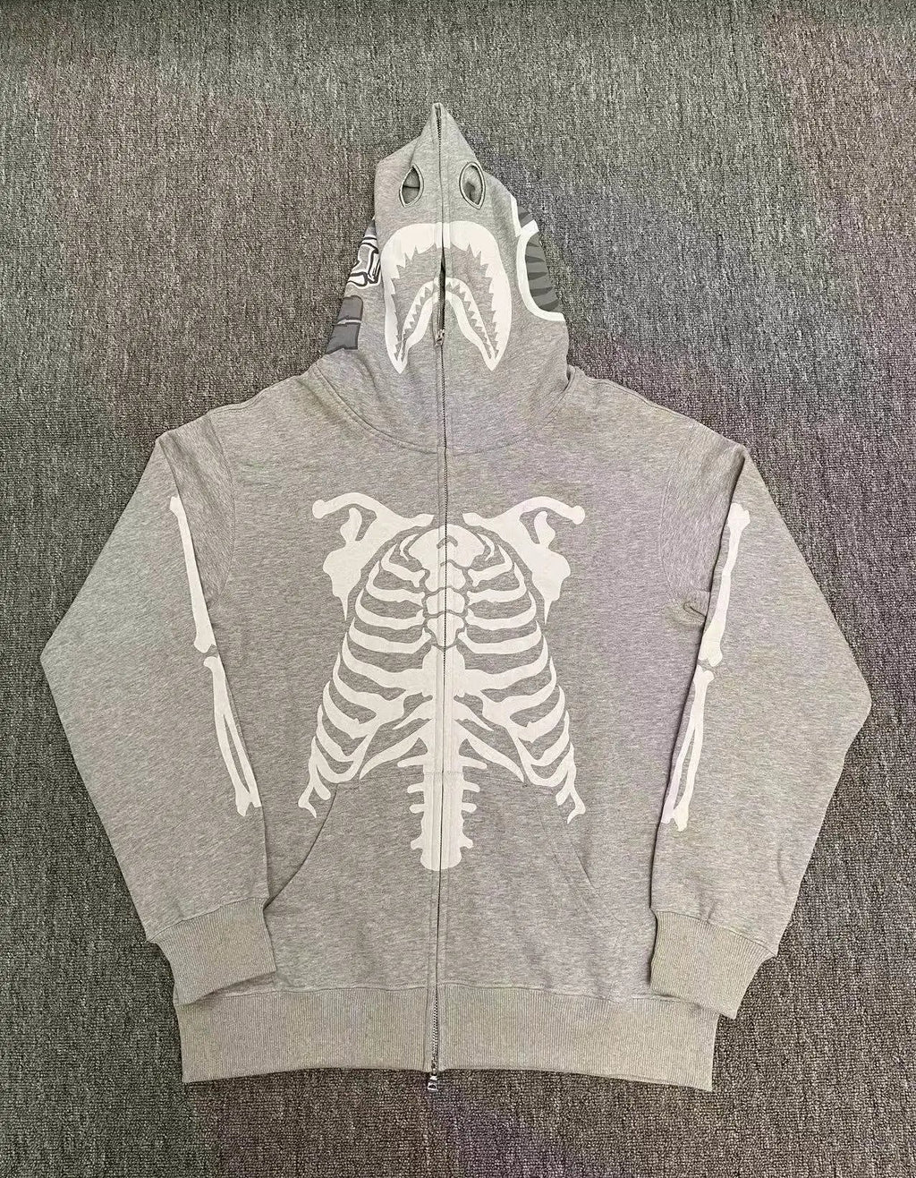 Bappe Shark Skeleton Heavy Washed Black Hoodie