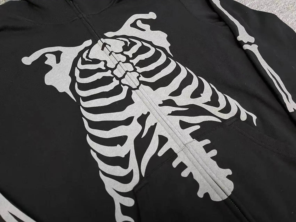 Bappe Shark Skeleton Heavy Washed Black Hoodie