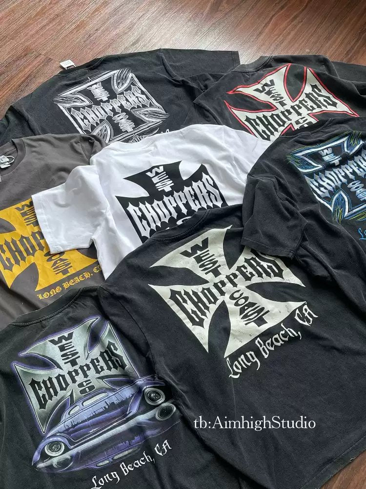 Vintage West Coast Series Loose Short Sleeve T-Shirt, EDR Style, Washed Distressed Iron Cross PrintForce Refresh
