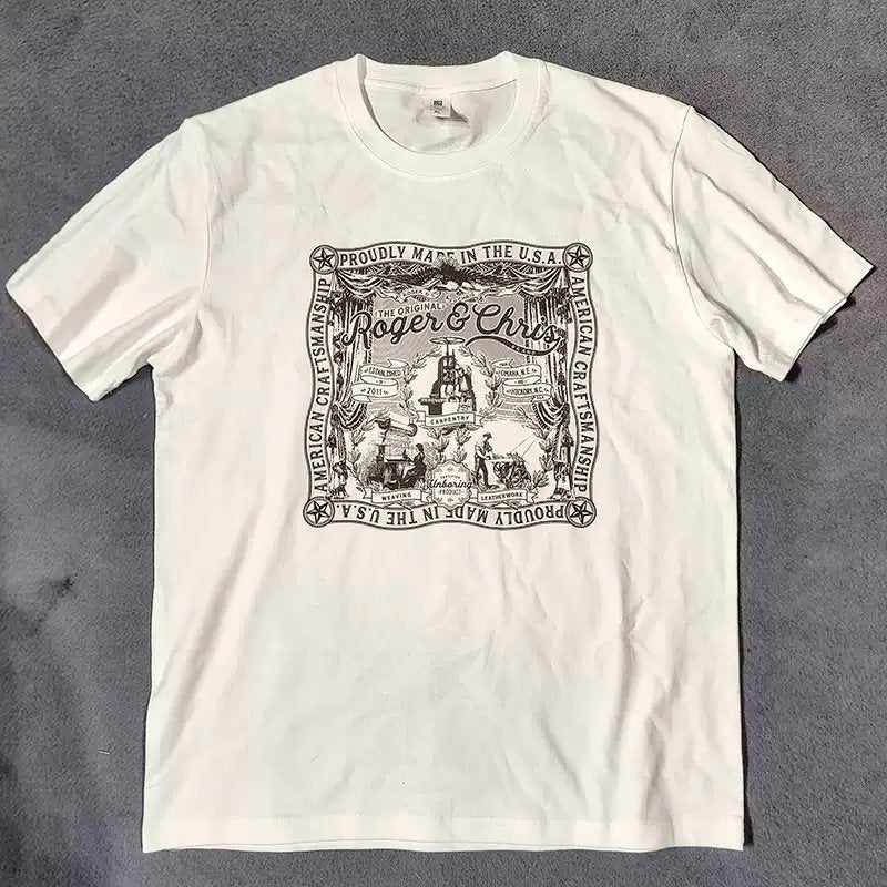 RRL Style Vintage 230g Cotton Tee Men Retro Double R T-shirt