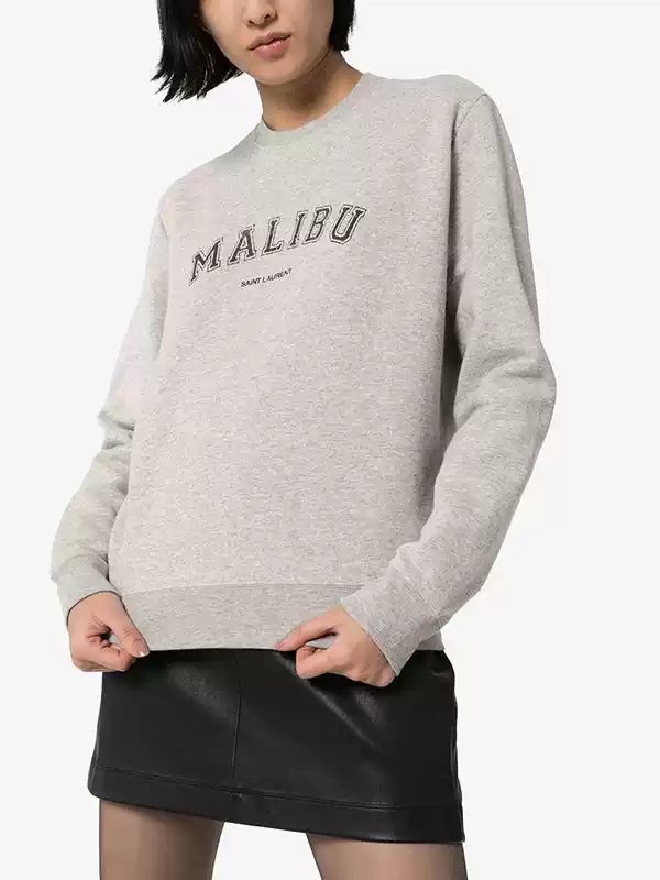 Fashion Trend Crew Neck Sweatshirt with MALIBU Chest Print, Same Style as Guan Zhilin, Unisex Couple Outfit