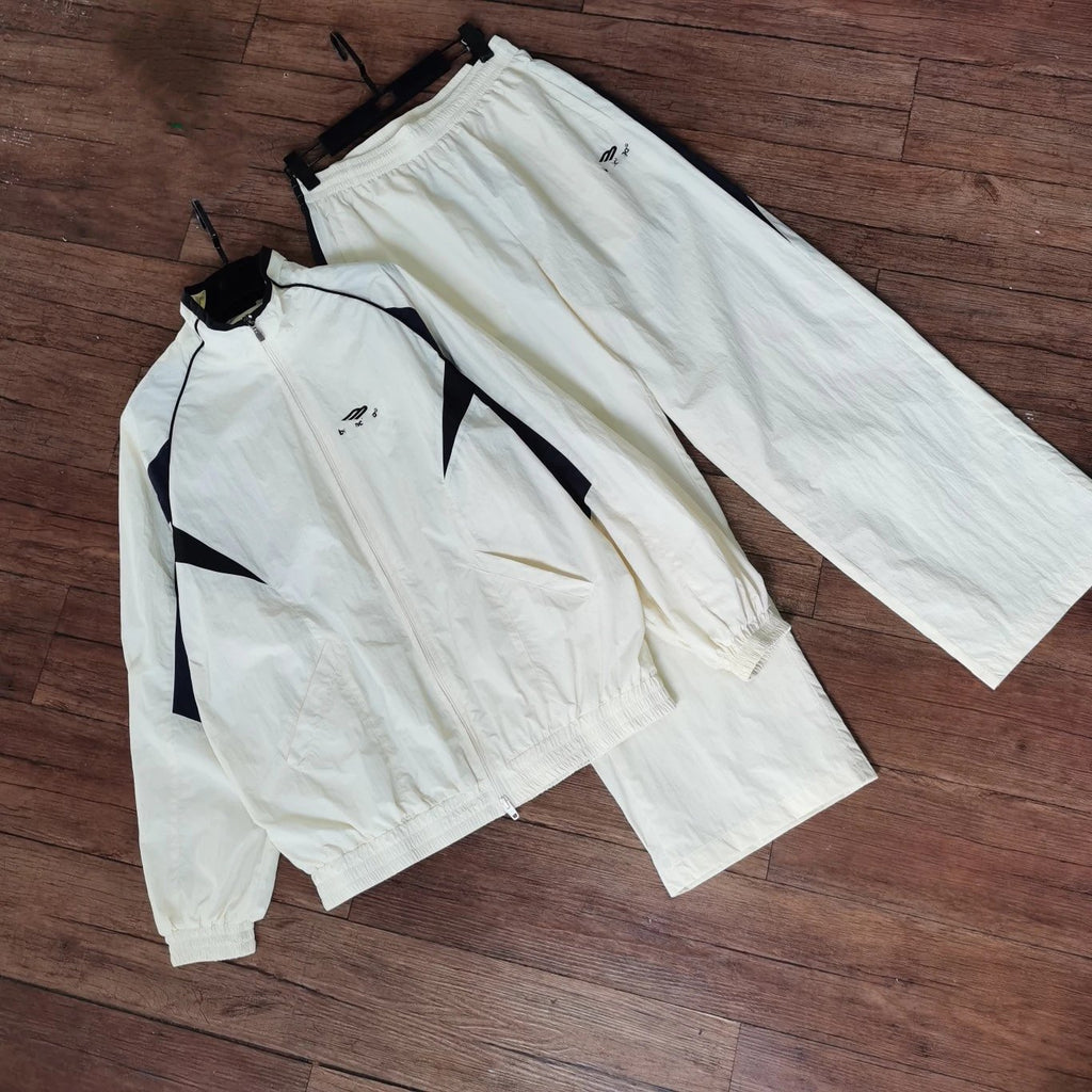 Ins Viral Letter Embroidered Color Block Tracksuit, Patchwork Windbreaker Ja