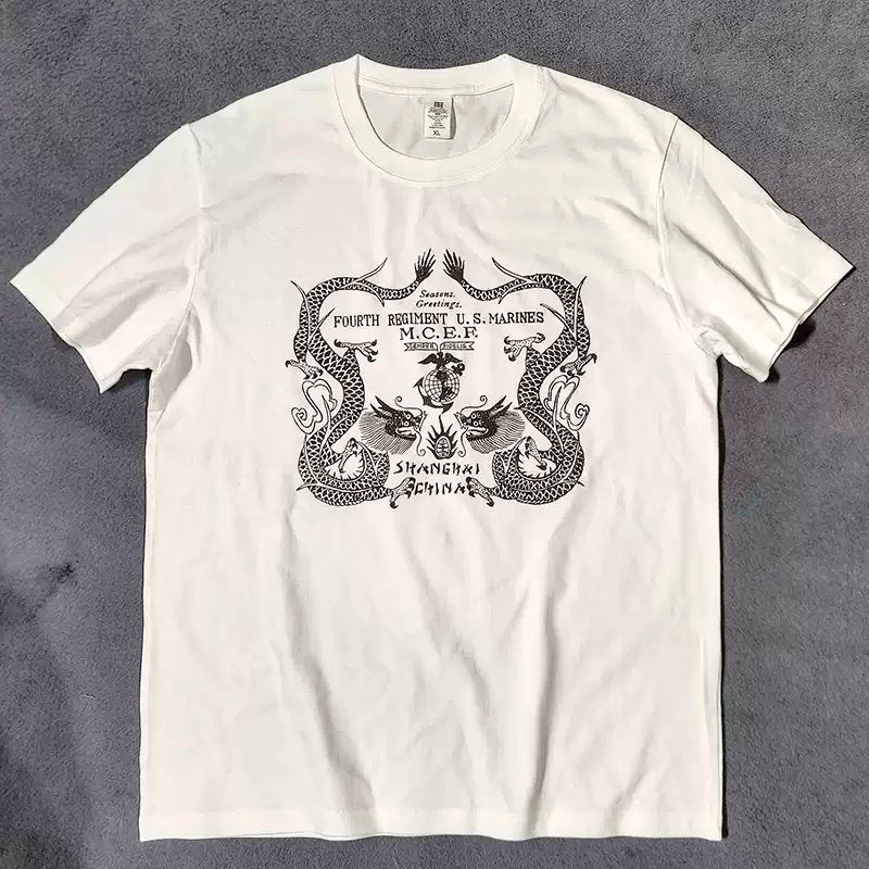 RRL Style Vintage 230g Cotton Tee Men Retro Double R T-shirt