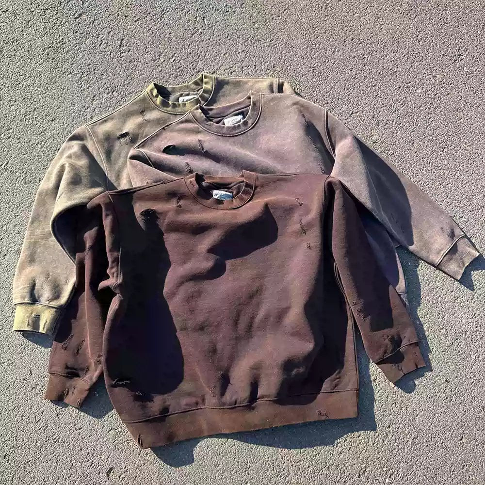 Vintage Heavyweight Distressed Pullover Sweatshirt Unisex Couple Top