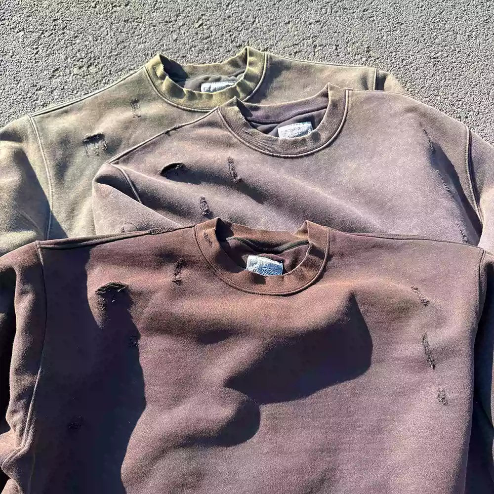 Vintage Heavyweight Distressed Pullover Sweatshirt Unisex Couple Top