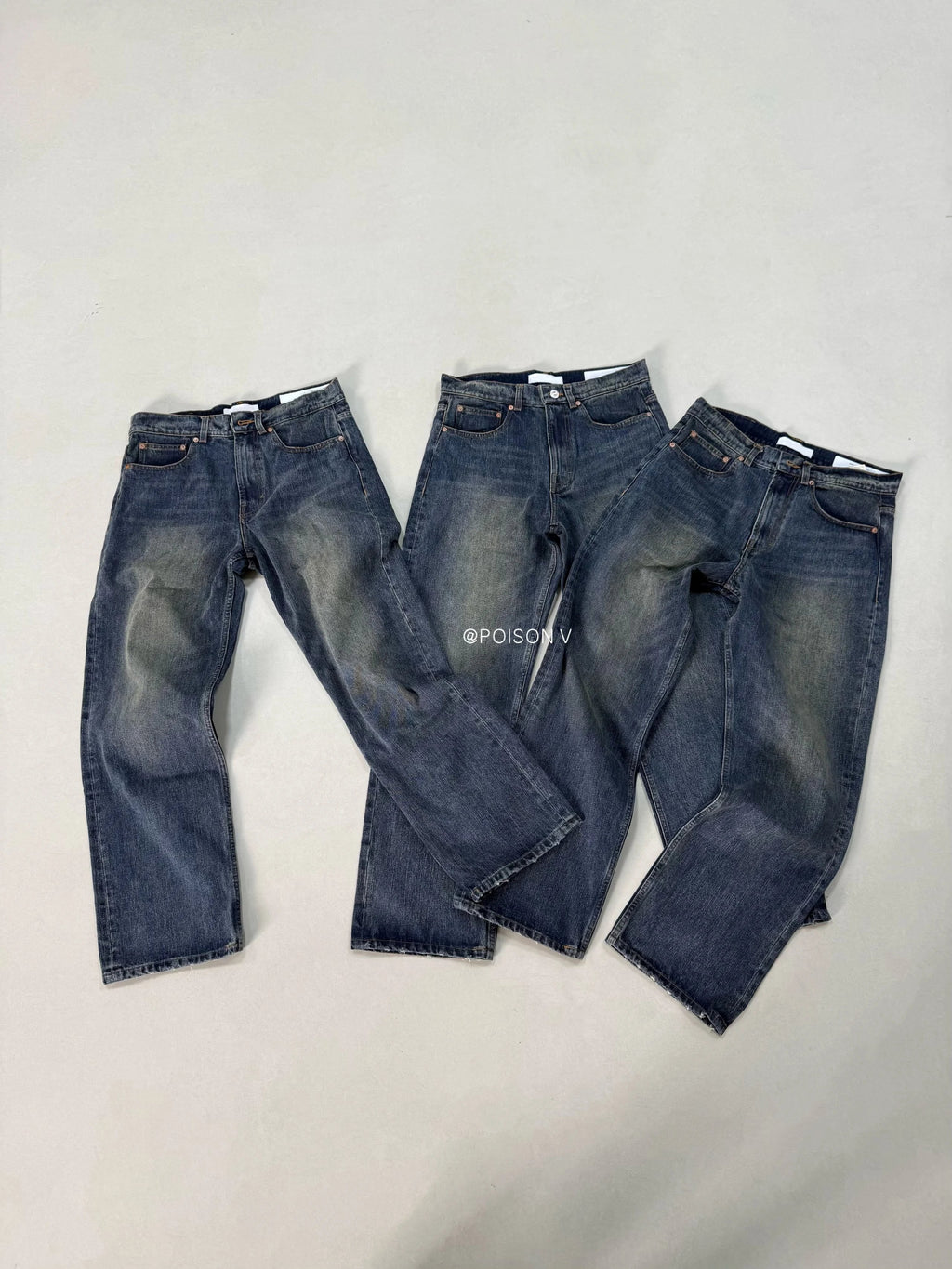 OL Style Vintage Wash Blue Wide Leg Jeans Third Cut Loose Straight Denim Pants