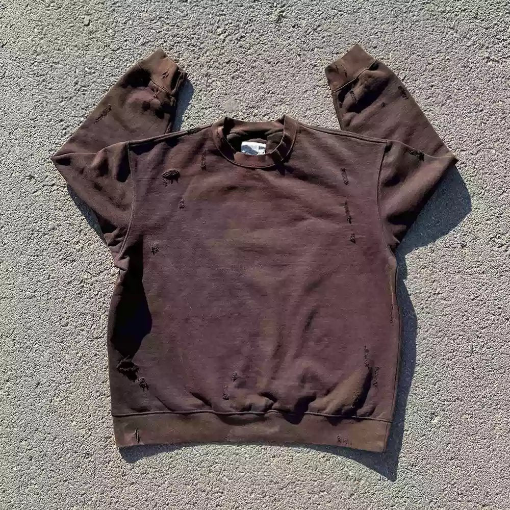 Vintage Heavyweight Distressed Pullover Sweatshirt Unisex Couple Top