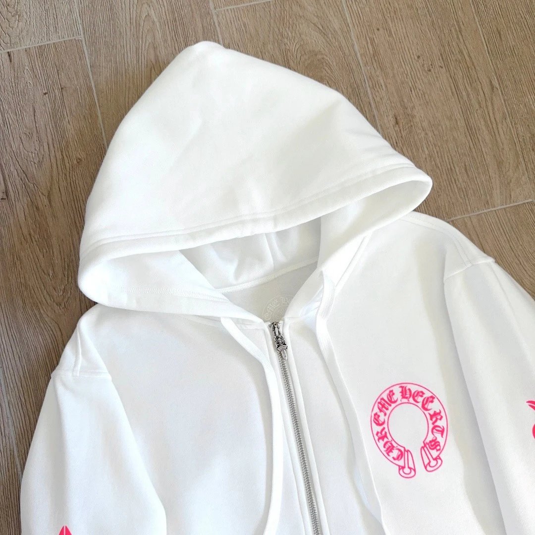 Unisex Hoodie with Cross Vine Print & Horseshoe Zipper on the Back