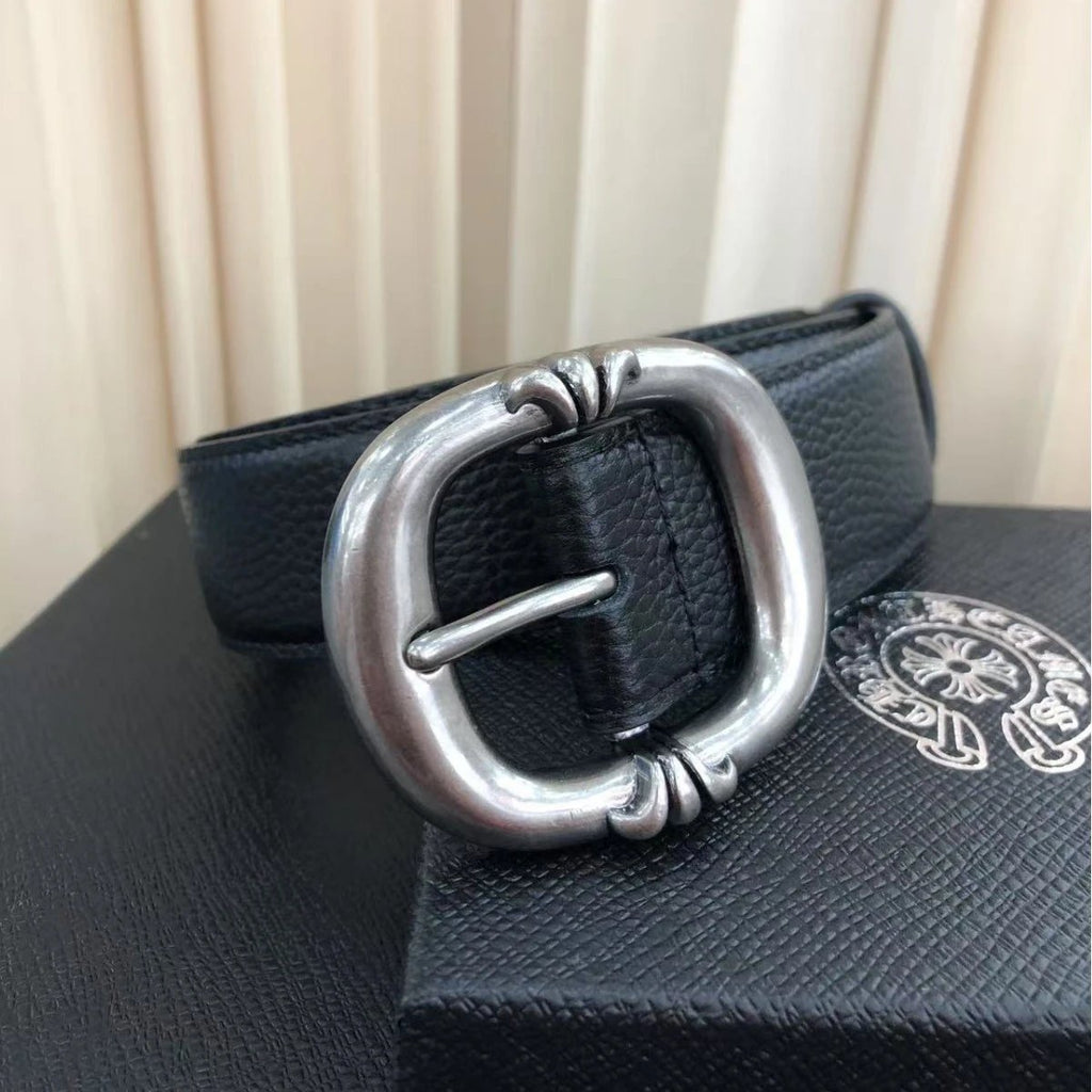 Vintage Full-Grain Cowhide Belt, Celebrity Same Style, 3.8cm Wide Double Roller Pin Buckle