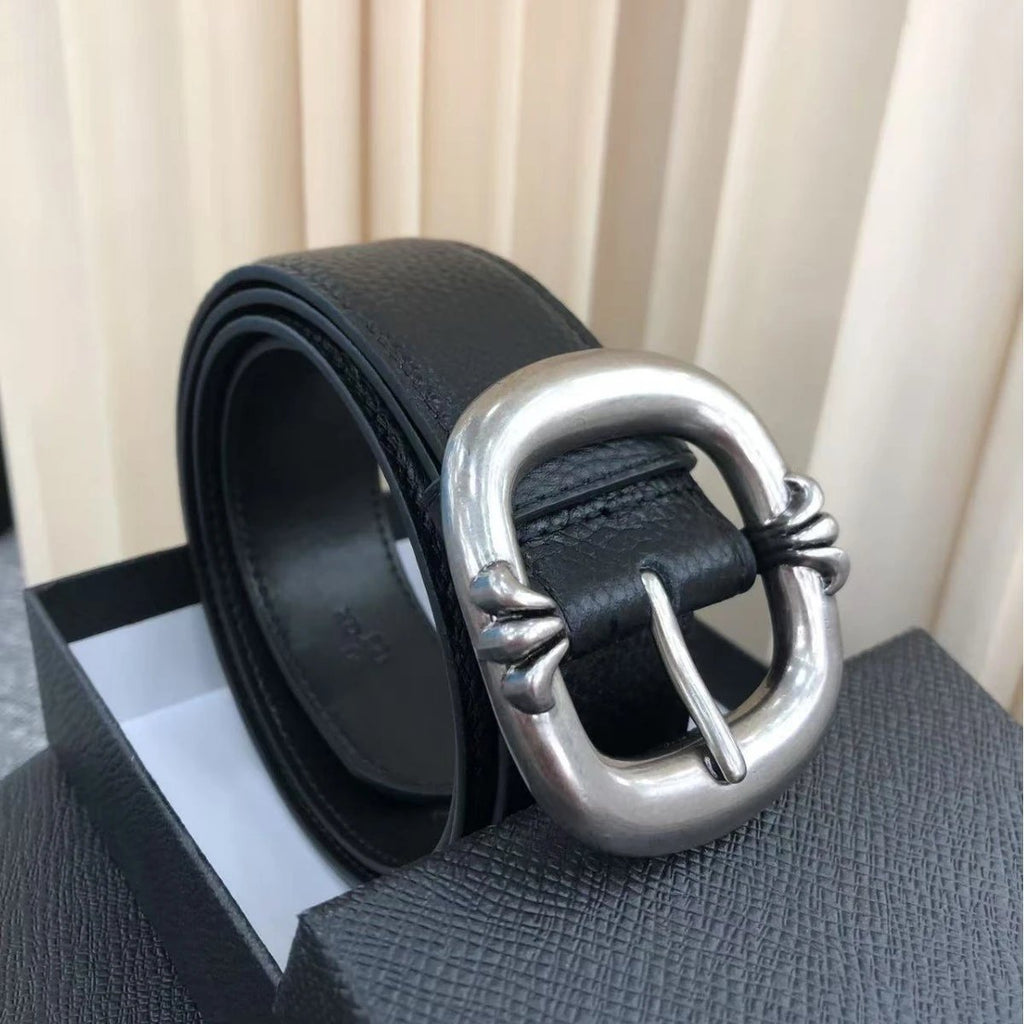 Vintage Full-Grain Cowhide Belt, Celebrity Same Style, 3.8cm Wide Double Roller Pin Buckle