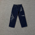 Dershutze flower pattern denim jeans