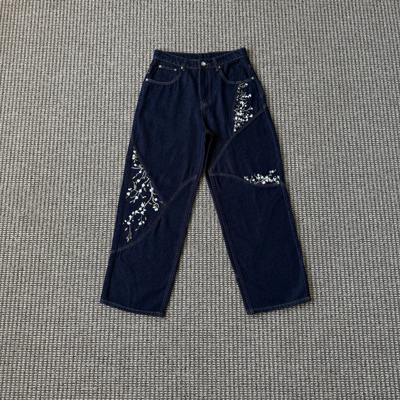 Dershutze flower pattern denim jeans